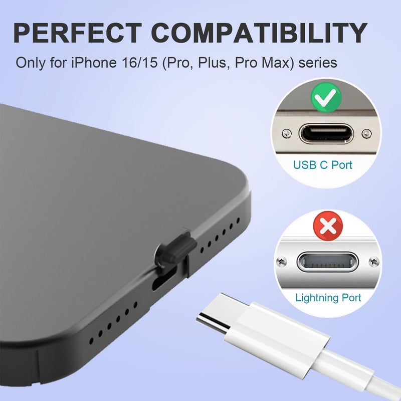 Goweewon 6 حزمة من سدادات الغبار USB C، غطاء سدادة USB C مضاد للفقد، غطاء واقي لفتحة شحن USB C مع غطاء مكبر الصوت، متوافق مع iPhone 16، 15 (Pro، Plus، Pro Max) iPhone 17 - Image 5